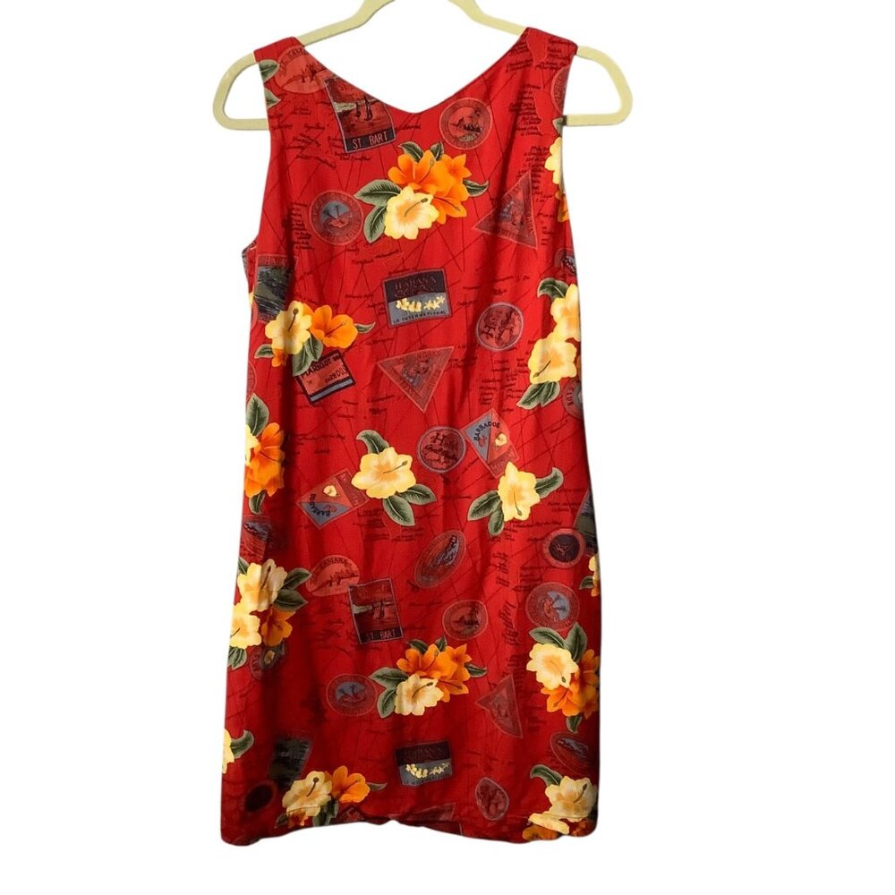 Vtg Caribbean Joe Sleeveless Dress Women Medium Floral Travel Cruise Hawaiian